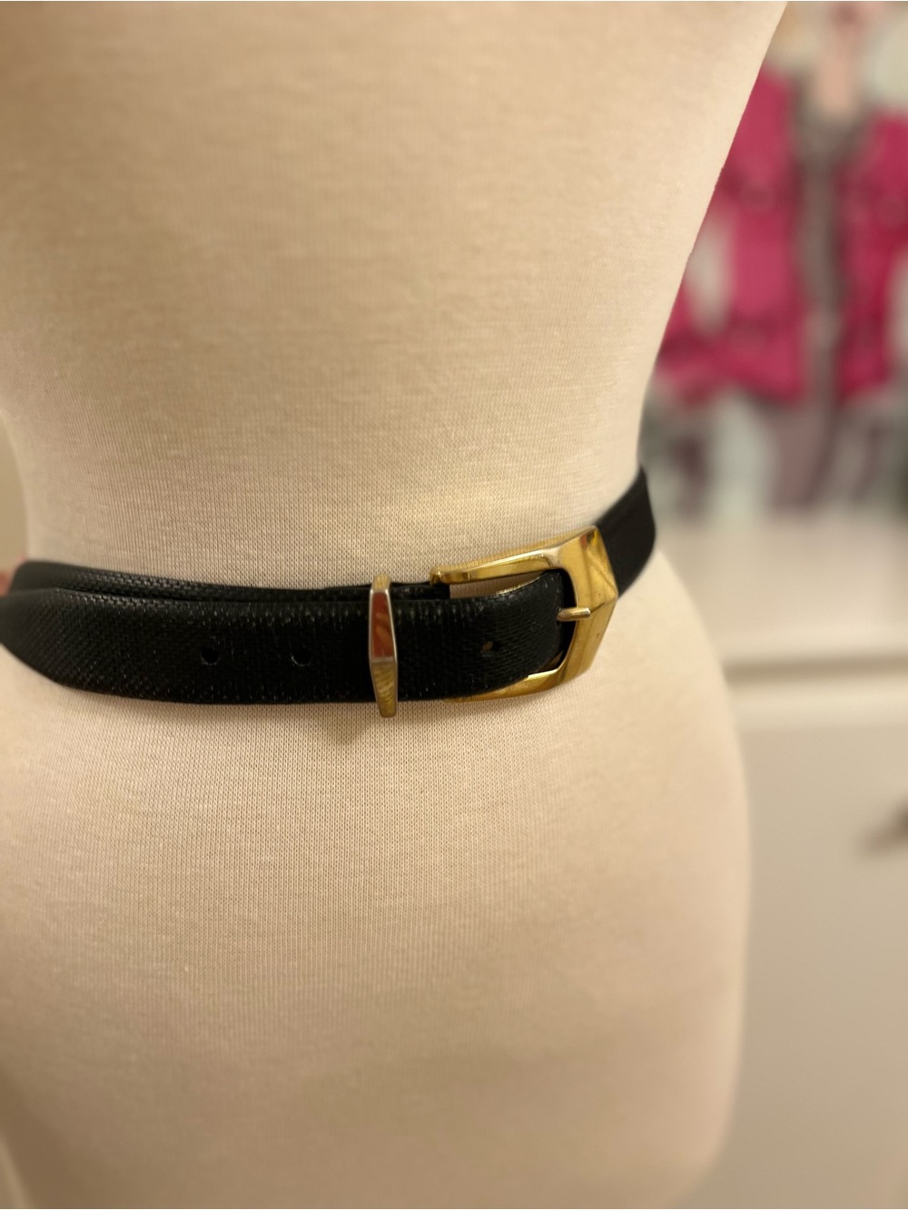 Devecchi Black Genuine Leather Belt Gold Buckle - Size M - Made in Italy